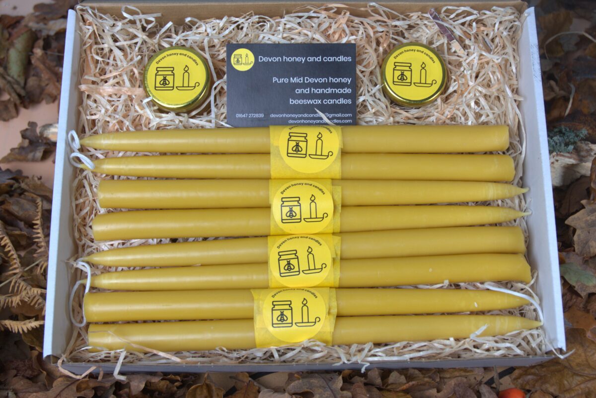 8 hand dipped beeswax candles by Devon honey and candles