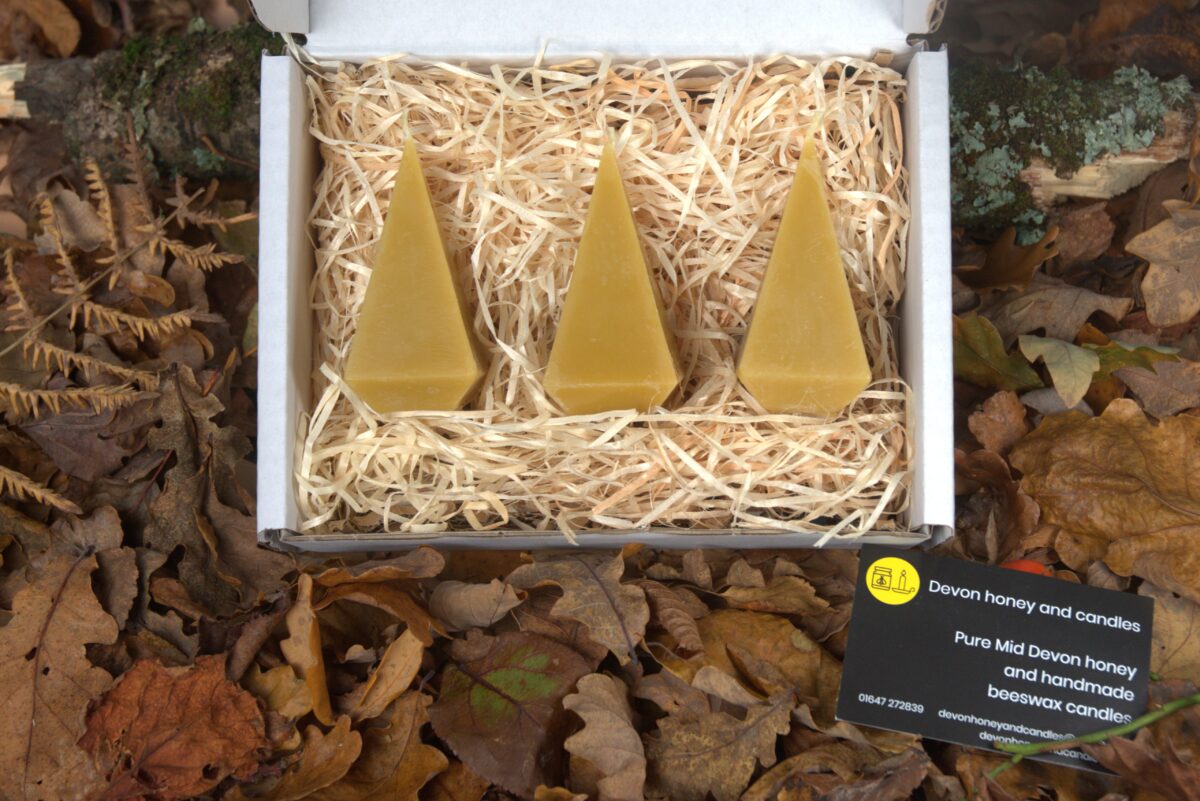 3 handmade pyramid beeswax candles