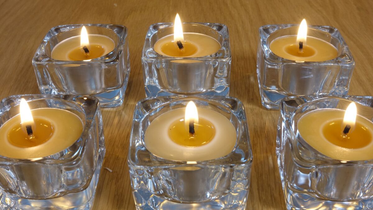 beeswax tealights and glass holders