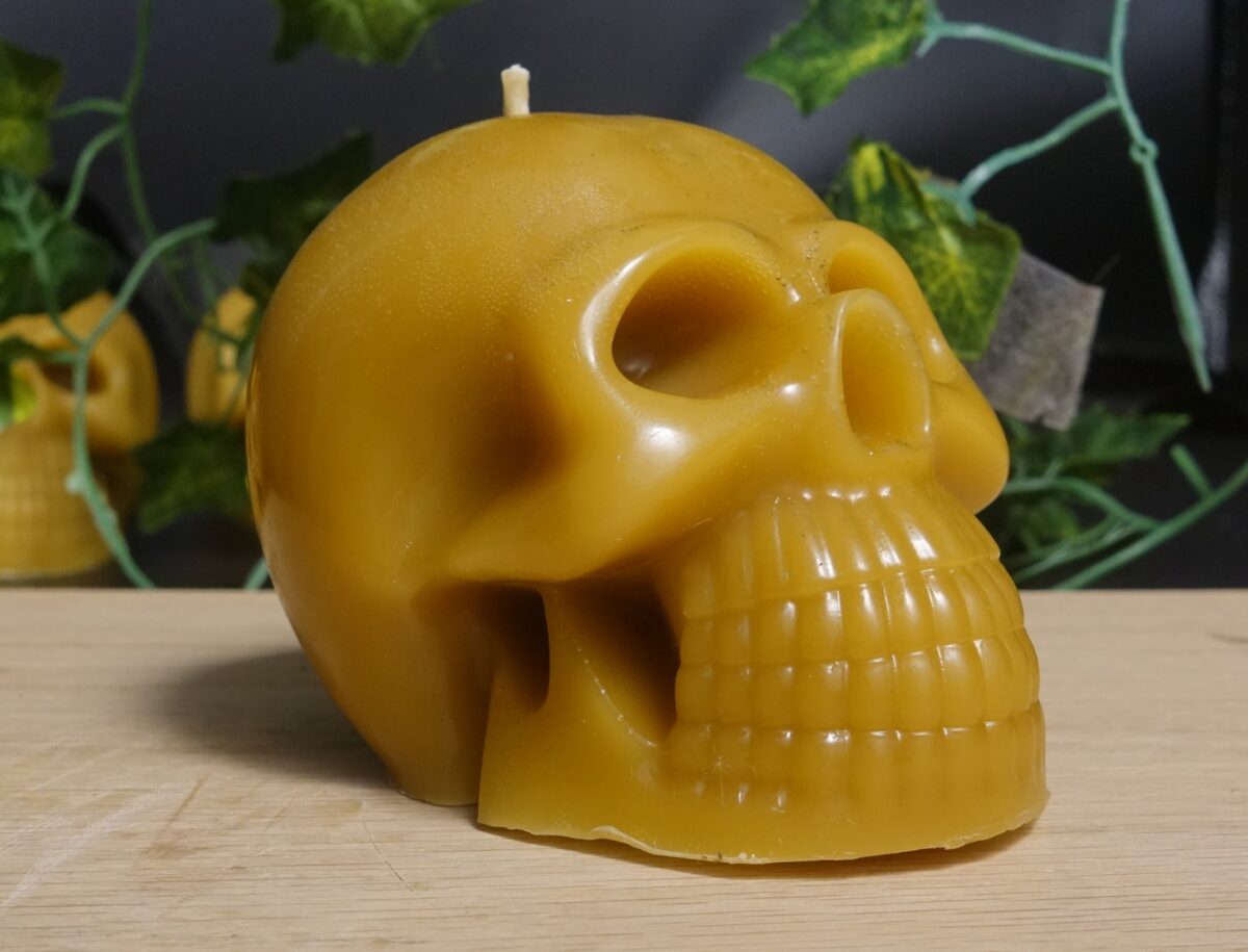 beeswax skull candle