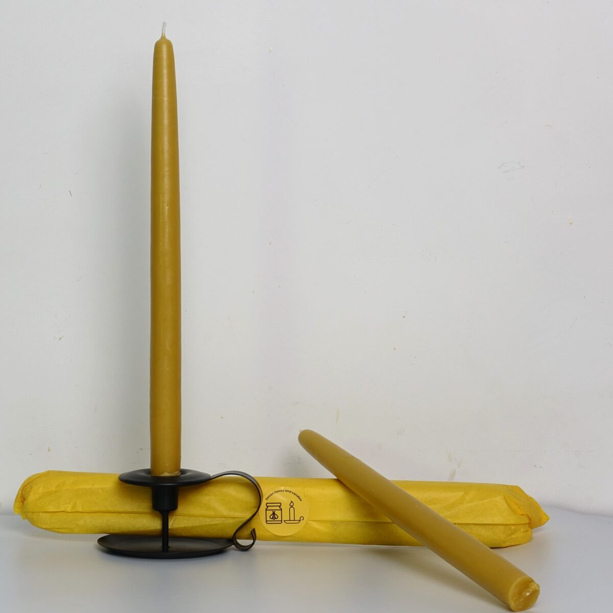 pair of large hand dipped beeswax candles