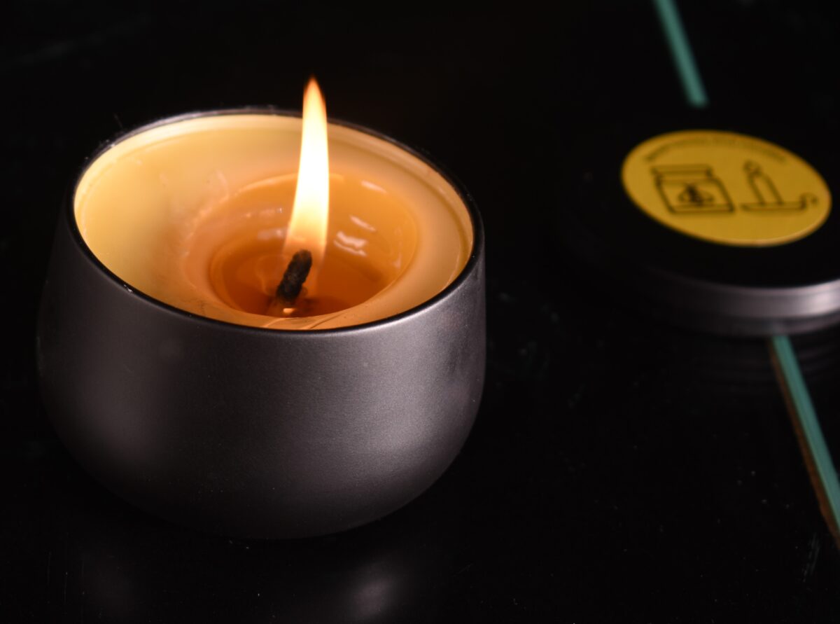 tinned beeswax candle